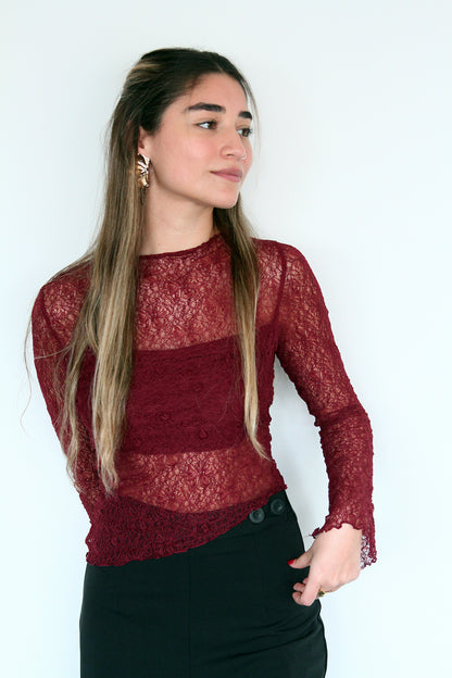 Polera Encaje Cuello Redondo