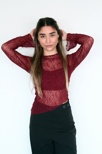 Polera Encaje Cuello Redondo